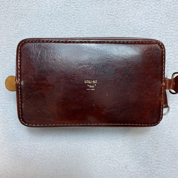 VINTAGE Utili-Kit Leather Bag Mens Brown Leather Travel Case 12" - Picture 8 of 11